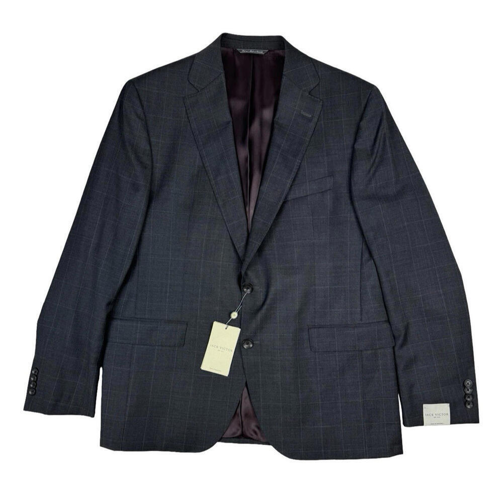 Jack Victor Esprit CT Wool Blazer Jacket Windowpane Grey Size 44 R US